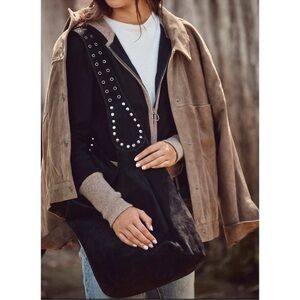 New Free People Sage Suede Bucket Tote Bag Black with Grommets